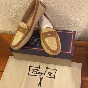 Flag Ltd. Women’s Tan and Cream Rattan Penny Loafers NIB Size 9M $150
